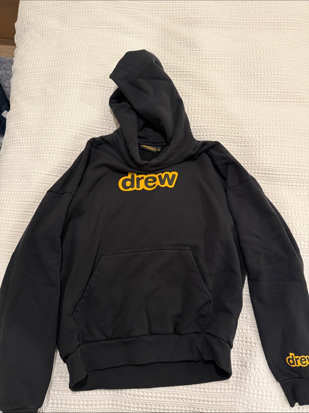 DREW Black Crewneck Hoodie with Yellow Logo